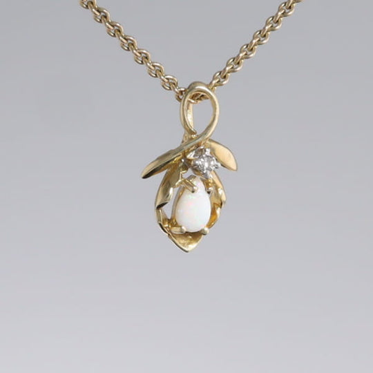 Pear-leaf Opal and Diamond Pendant