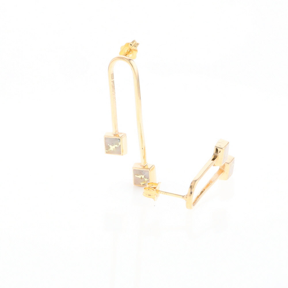 Gold Quartz Double Square Curved Bar Earrings - G2