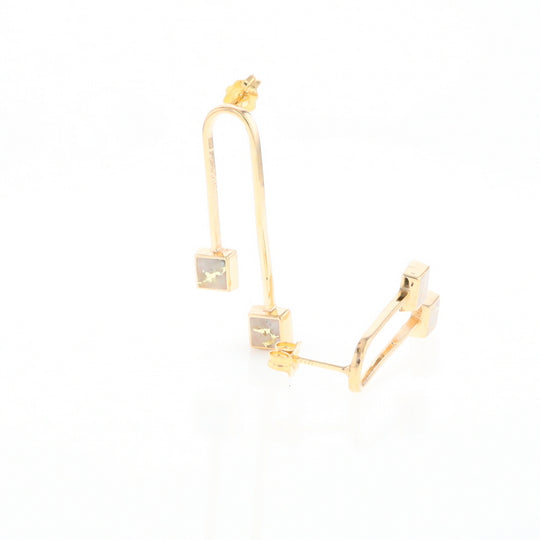 Gold Quartz Double Square Curved Bar Earrings - G2