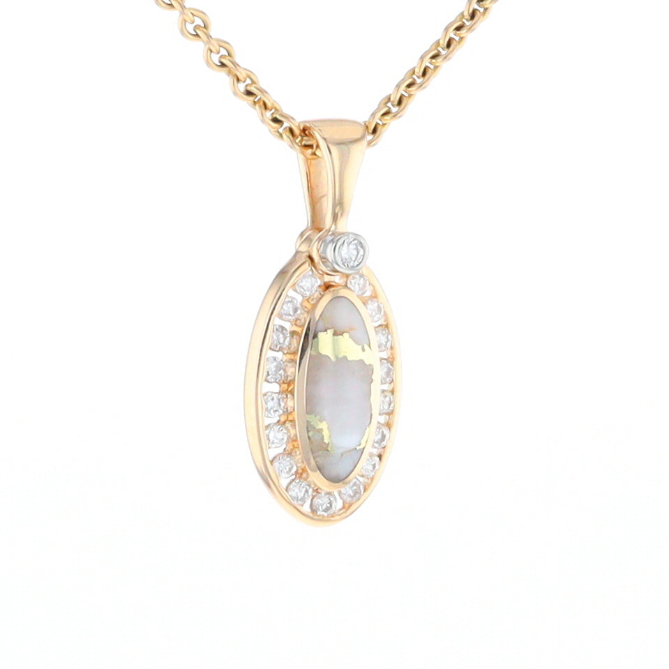 Gold Quartz Pendant Oval Inlaid with .22ctw Round Diamonds Halo