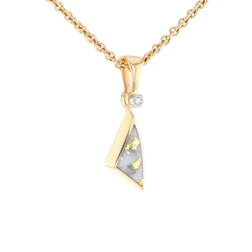 Gold Quartz Necklace Sail Inlaid Design Pendant with .02ct Diamond