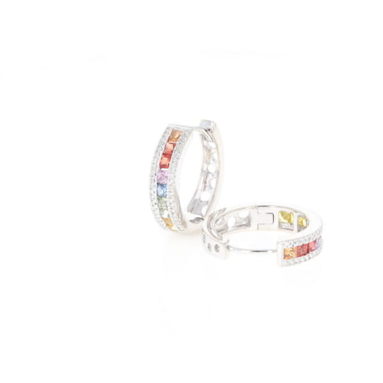 Multi-color Sapphire Hoop Earrings with Diamond Accents