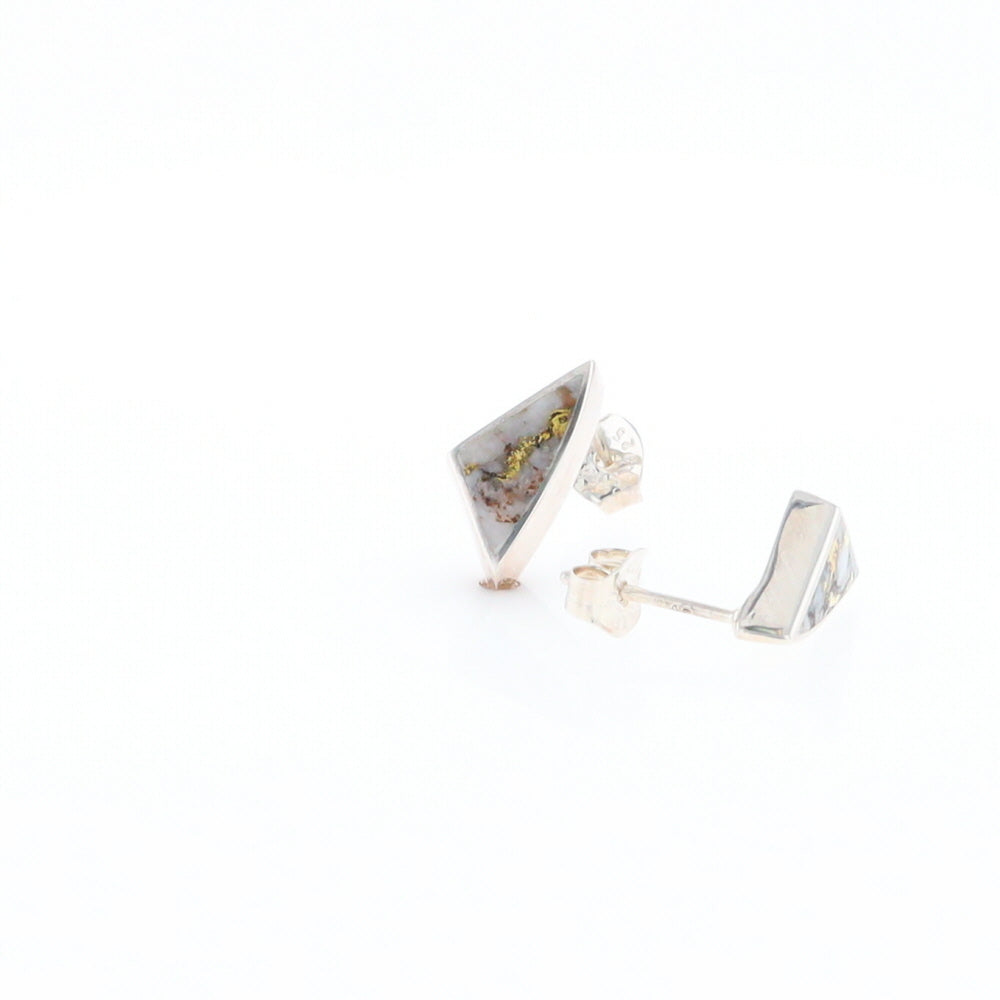 Sterling Silver Gold Quartz Inlaid Triangle Stud Earrings - G3