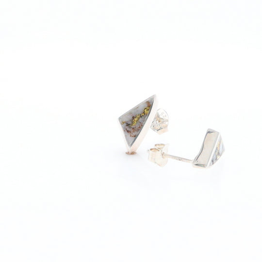 Sterling Silver Gold Quartz Inlaid Triangle Stud Earrings - G3