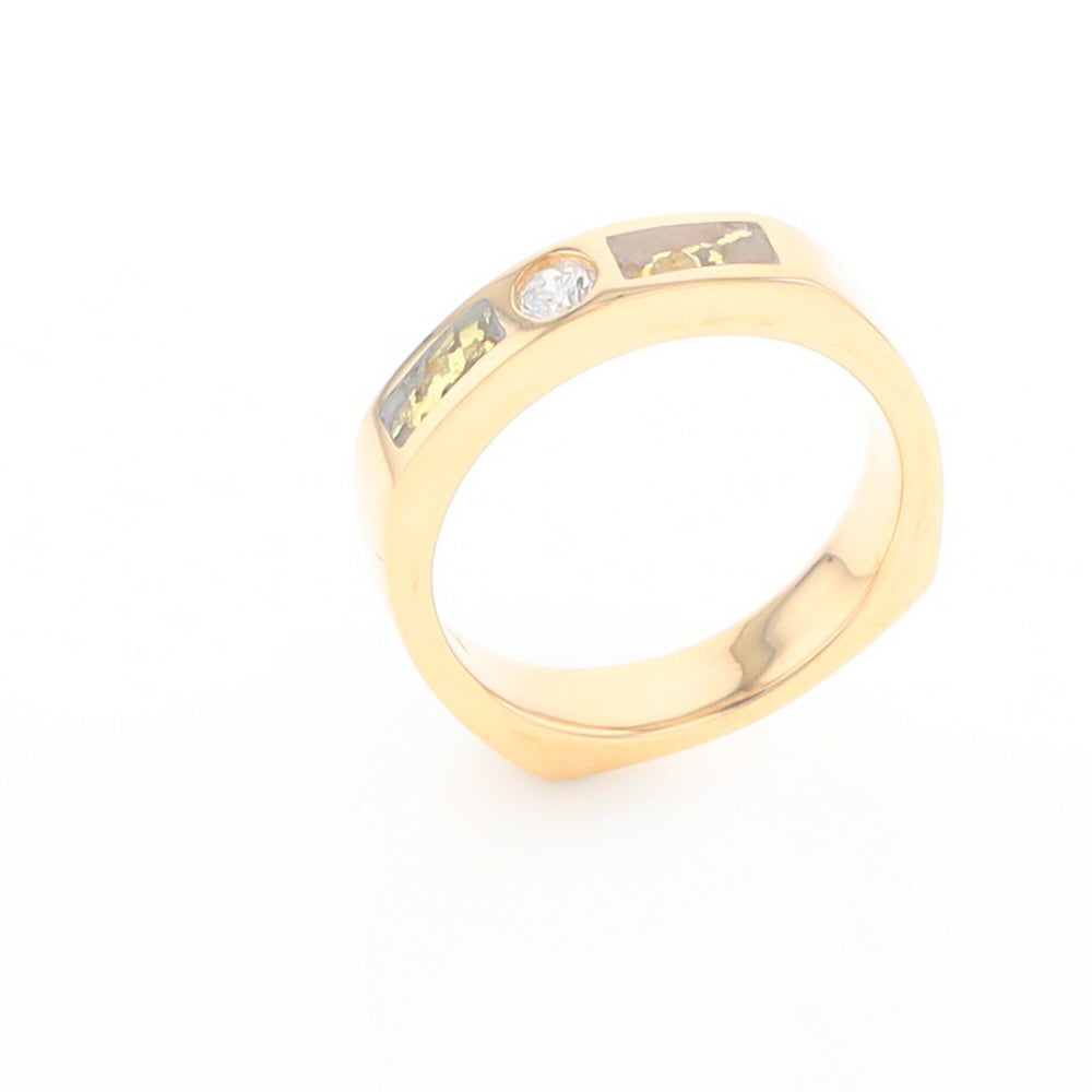 Gold Quartz Ring Double Sided Inlaid Design with .10ct Round Diamond G2