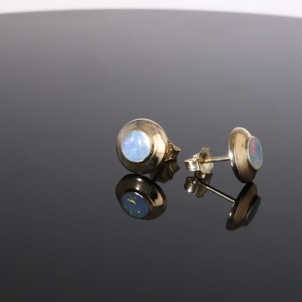 Opal Earrings Round Inlaid Design Studs