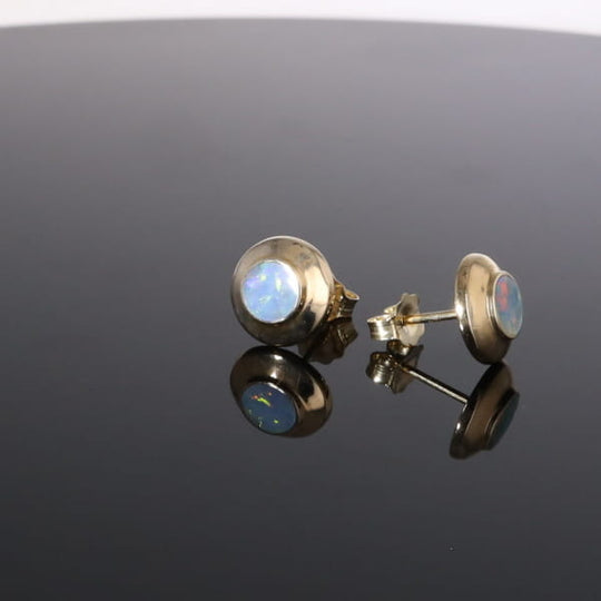 Opal Earrings Round Inlaid Design Studs