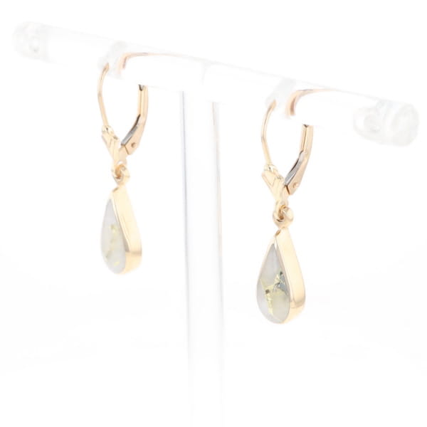 Gold Quartz Earrings Tear Drop Inlaid Lever Backs - G2