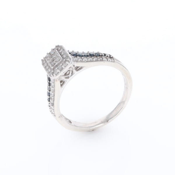 Blue & White Diamond Rectangle Cluster Ring