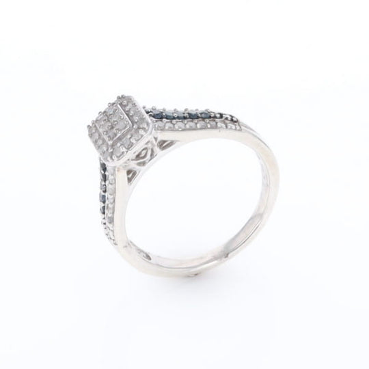 Blue & White Diamond Rectangle Cluster Ring