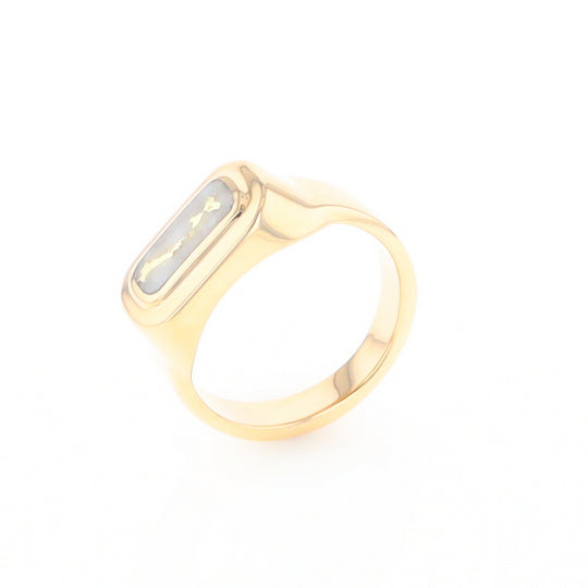 Gold Quartz Ring Oval Inlaid Design - G2