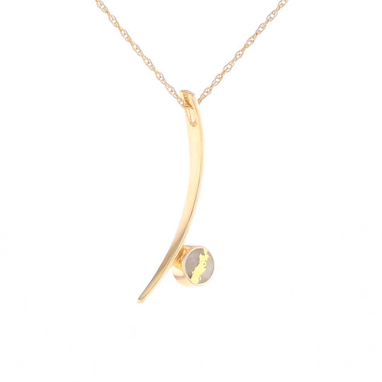 Gold Quartz Necklace Round Inlay Curved Bar Design Pendant