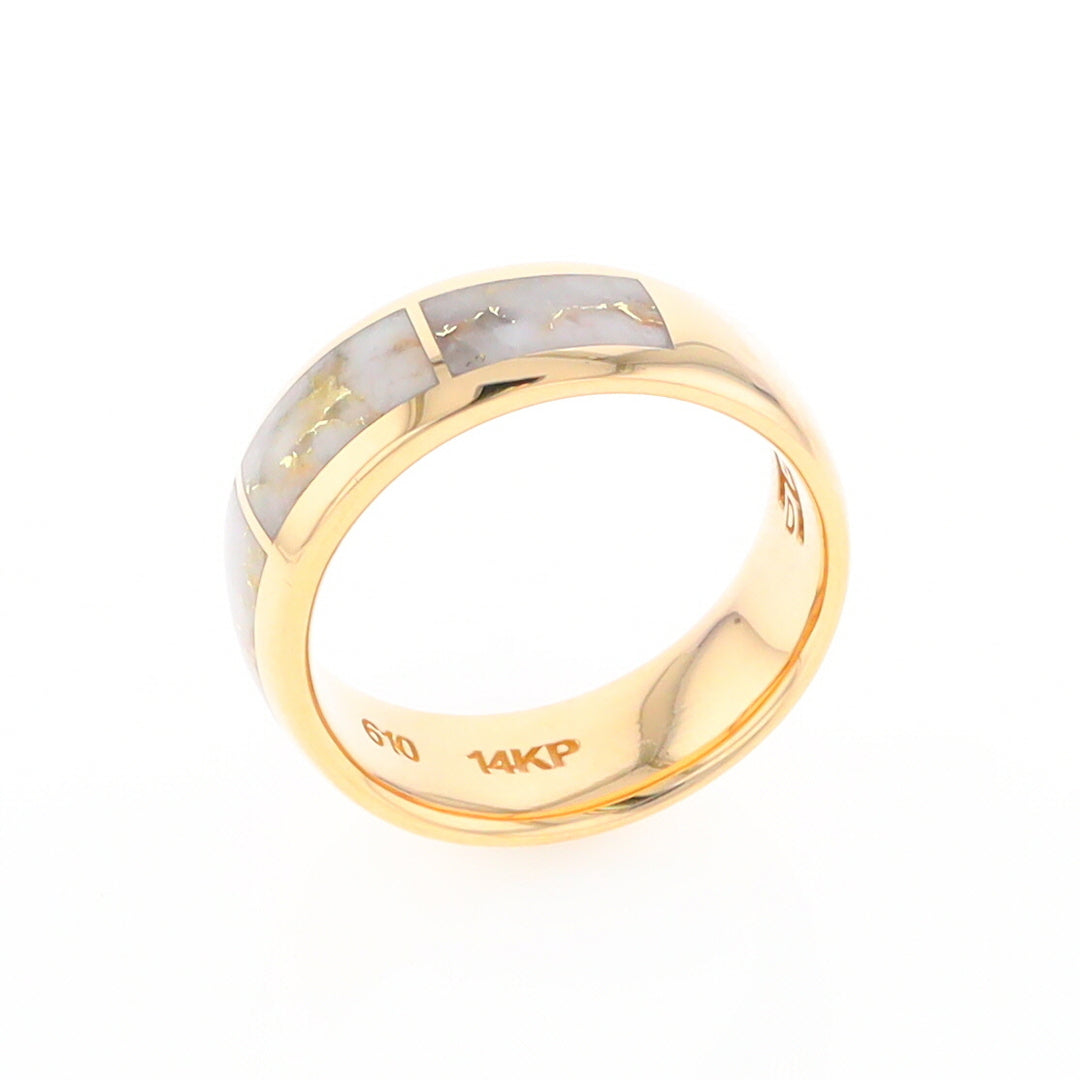 Gold Quartz Ring 3 Section Rectangle Inlaid Design Band