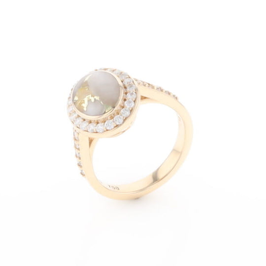 Oval Gold Quartz Inlaid Ring with 0.65ctw Diamond Halo
