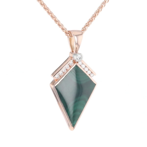 Malachite Kite Shape Inlaid Pendant with 0.19ctw Diamonds