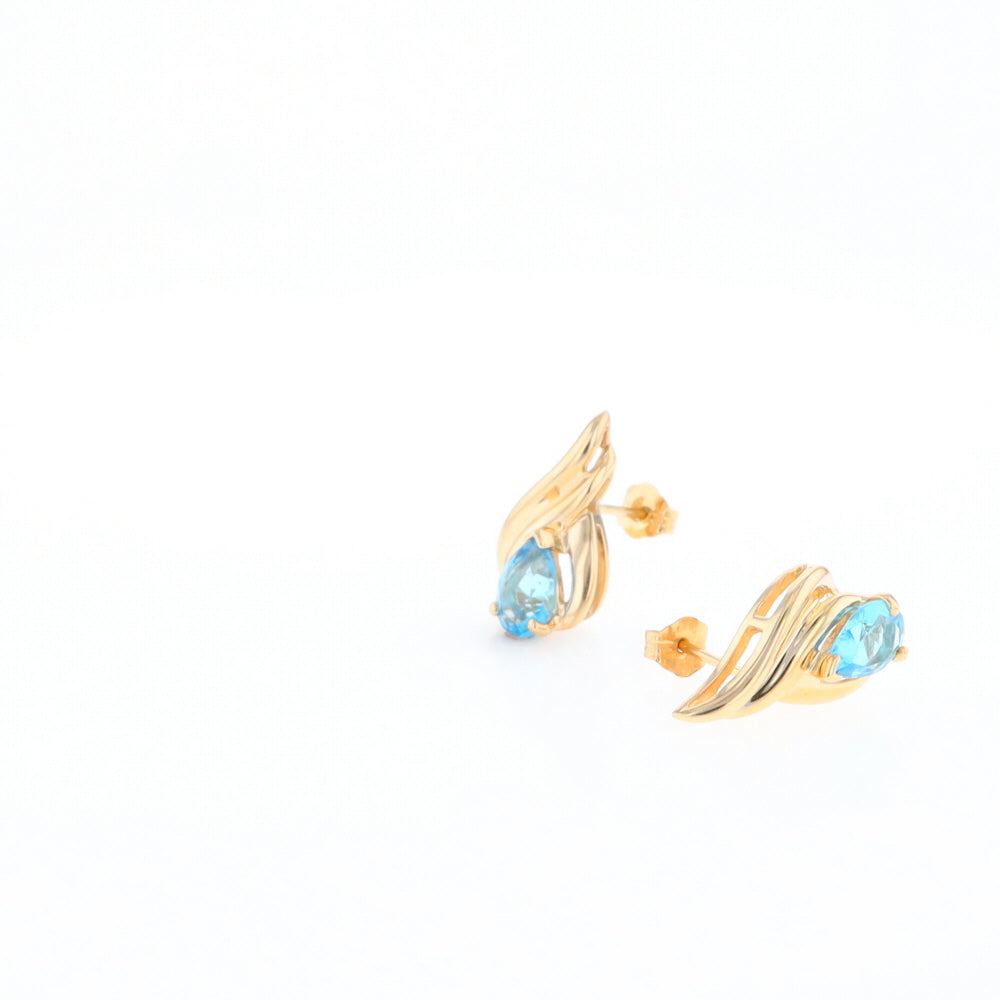 Blue Topaz Swirl Pear Stud Earrings