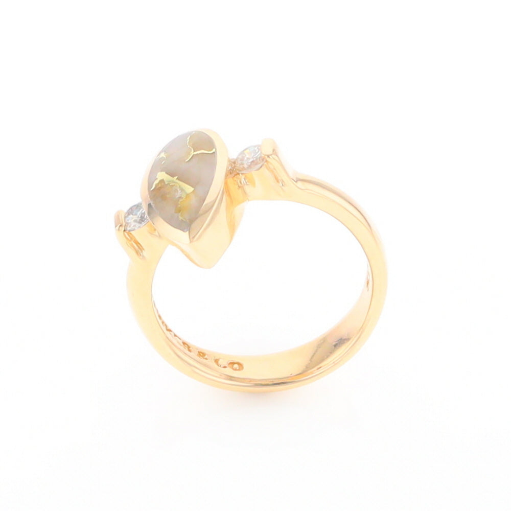 Gold Quartz Ring Pear Shape Inlaid with .18ctw Round Diamonds