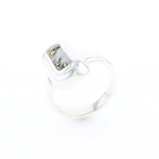 Sterling Silver Gold Quartz Inlaid Rectangular Ring - G3