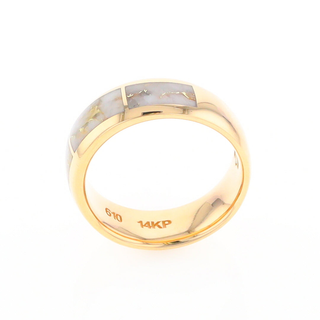 Gold Quartz Ring 3 Section Rectangle Inlaid Design Band