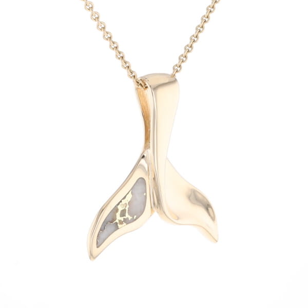 Whale Tail Natural Gold Quartz Single Side Inlaid Pendant