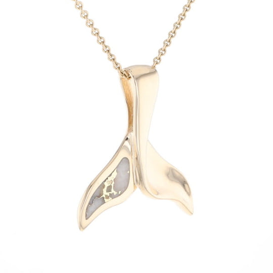 Whale Tail Natural Gold Quartz Single Side Inlaid Pendant