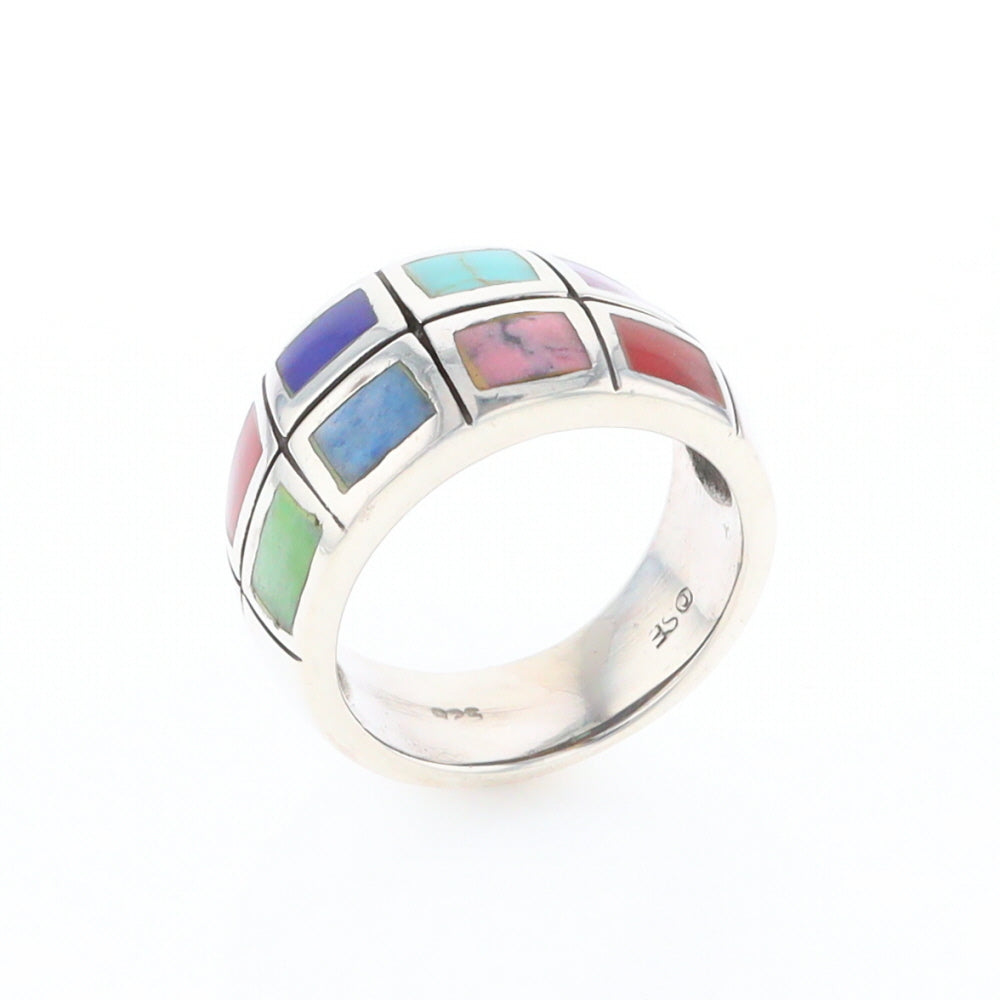 Native Silver Multi Stone Inlaid Ring