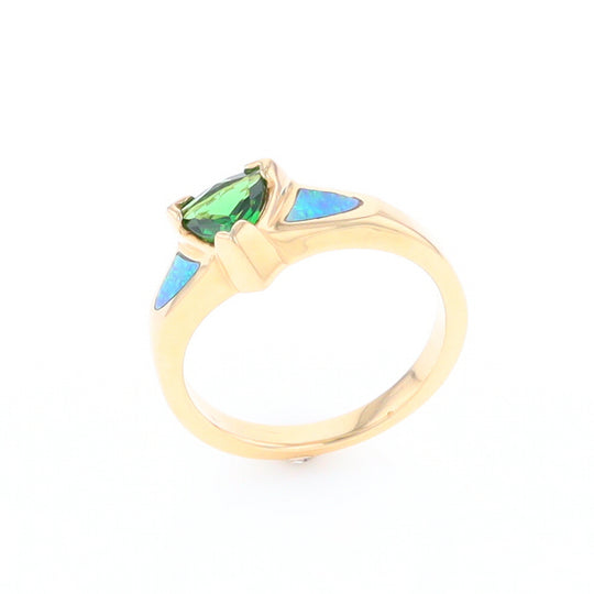 Opal Rings 2 Section Inlaid Design with Trillion Tsavorite Center