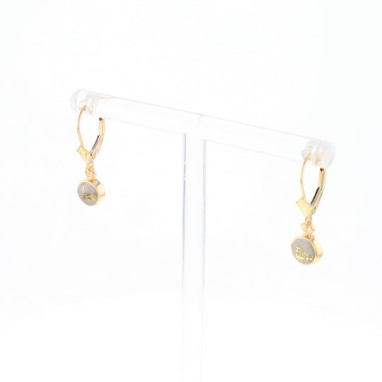 Gold Quartz Earrings Round Inlaid Design Lever Backs