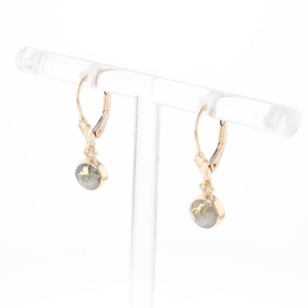 Gold Quartz Earrings Round Inlaid Design Lever Backs