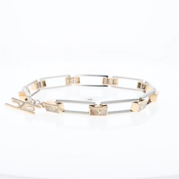 Gold Quartz Bracelet Rectangle Link Inlaid with Toggle Clasp G2