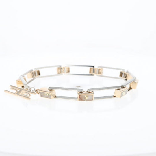 Gold Quartz Bracelet Rectangle Link Inlaid with Toggle Clasp G2