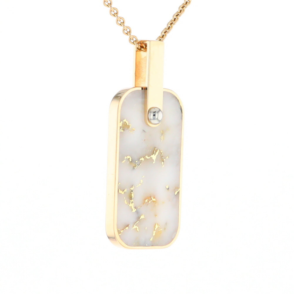 Gold Quartz Necklace Dog Tag Double Sided Inlaid Cross Pendant