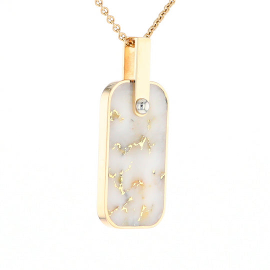 Gold Quartz Necklace Dog Tag Double Sided Inlaid Cross Pendant