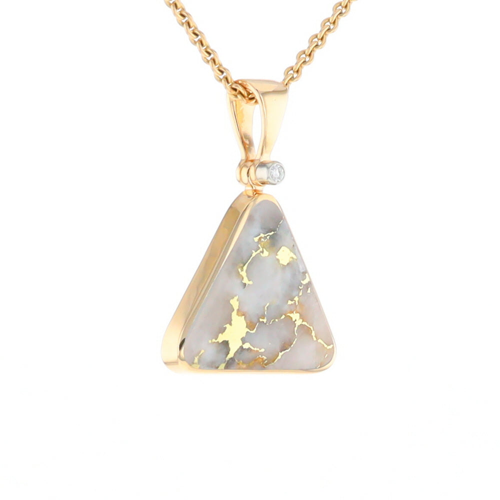 Gold Quartz Necklace Triangle Inlaid Pendant with .02ct Diamond