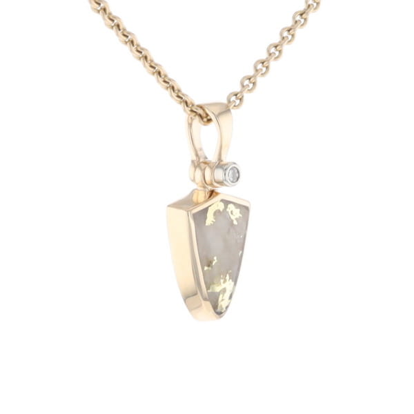 Gold Quartz Pendant Shield Shape Inlaid Pendant with .02ct Diamond