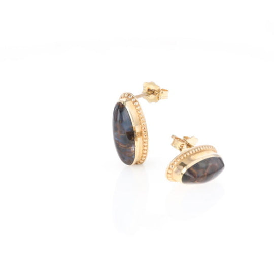 Natural pietersite oval inlaid milgrain earrings