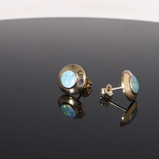 Opal Earrings Round Inlaid Design Studs
