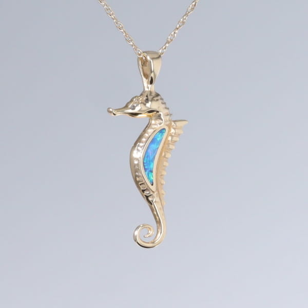 Opal Pendant Inlaid Realistic Sea Horse Design