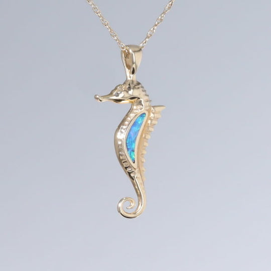 Opal Pendant Inlaid Realistic Sea Horse Design