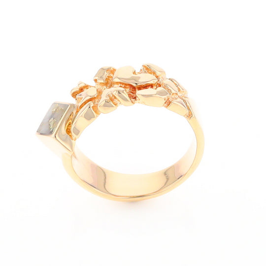 Gold Quartz Ring Diamond Shape Inlay Nugget Design Band