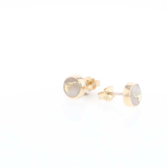 Gold Quartz Earrings Round Inlaid Studs