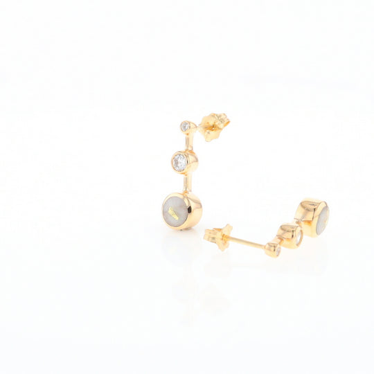 Gold Quartz Round Inlay with Diamond Accents Stud Earrings G2