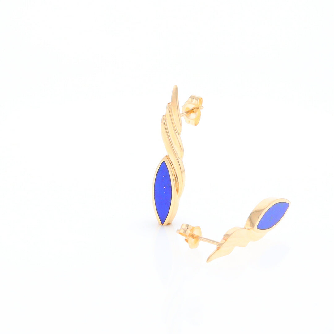 Marquise Lapis Swirl Design Inlaid Earrings