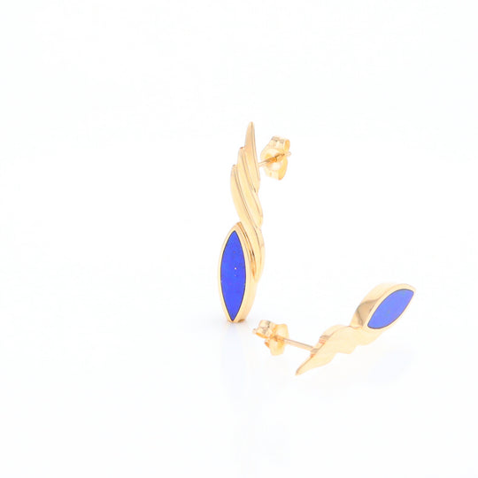 Marquise Lapis Swirl Design Inlaid Earrings
