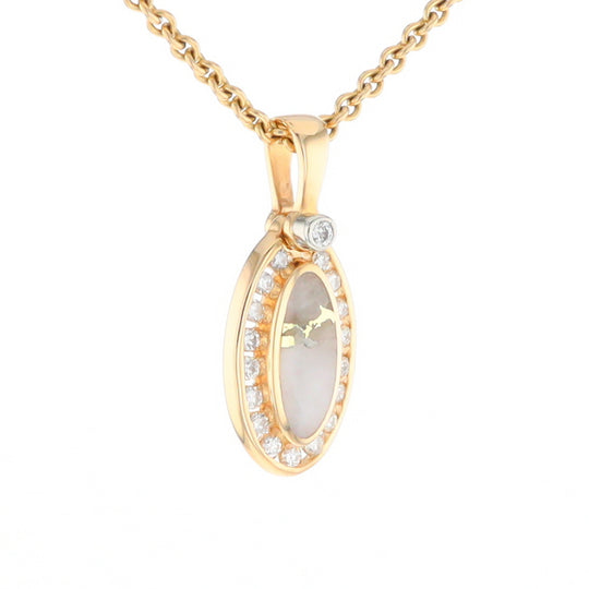 Gold Quartz Pendant Oval Inlaid with .22ctw Round Diamonds Halo