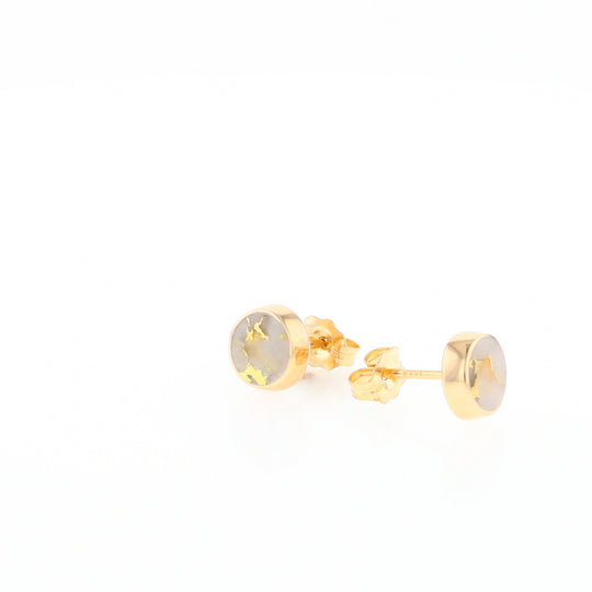 Gold Quartz Earrings Round Inlaid Studs