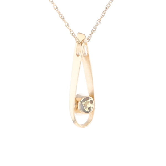 Open Teardrop Round Gold Quartz Inlaid Pendant