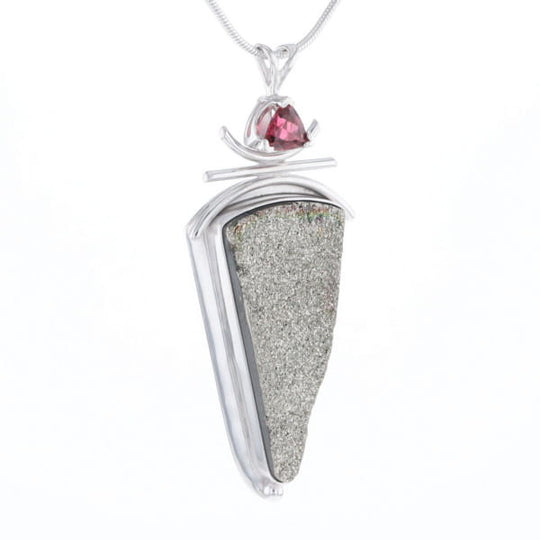 Druzy Quartz & Pink Trillion Tourmaline Necklace