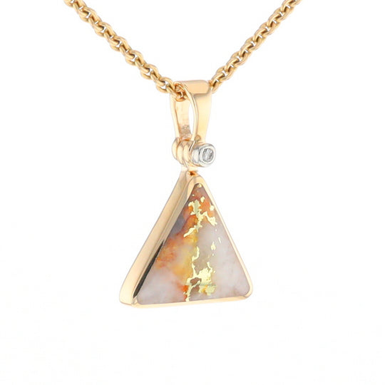 Gold Quartz Necklace Triangle Inlaid Pendant with .02ct Diamond