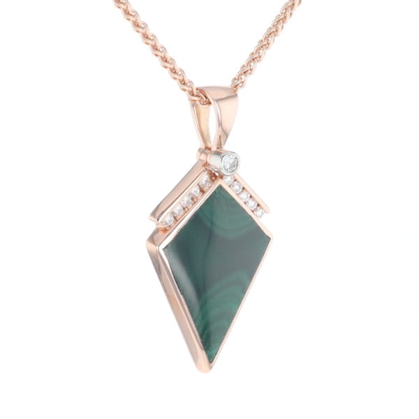 Malachite Kite Shape Inlaid Pendant with 0.19ctw Diamonds